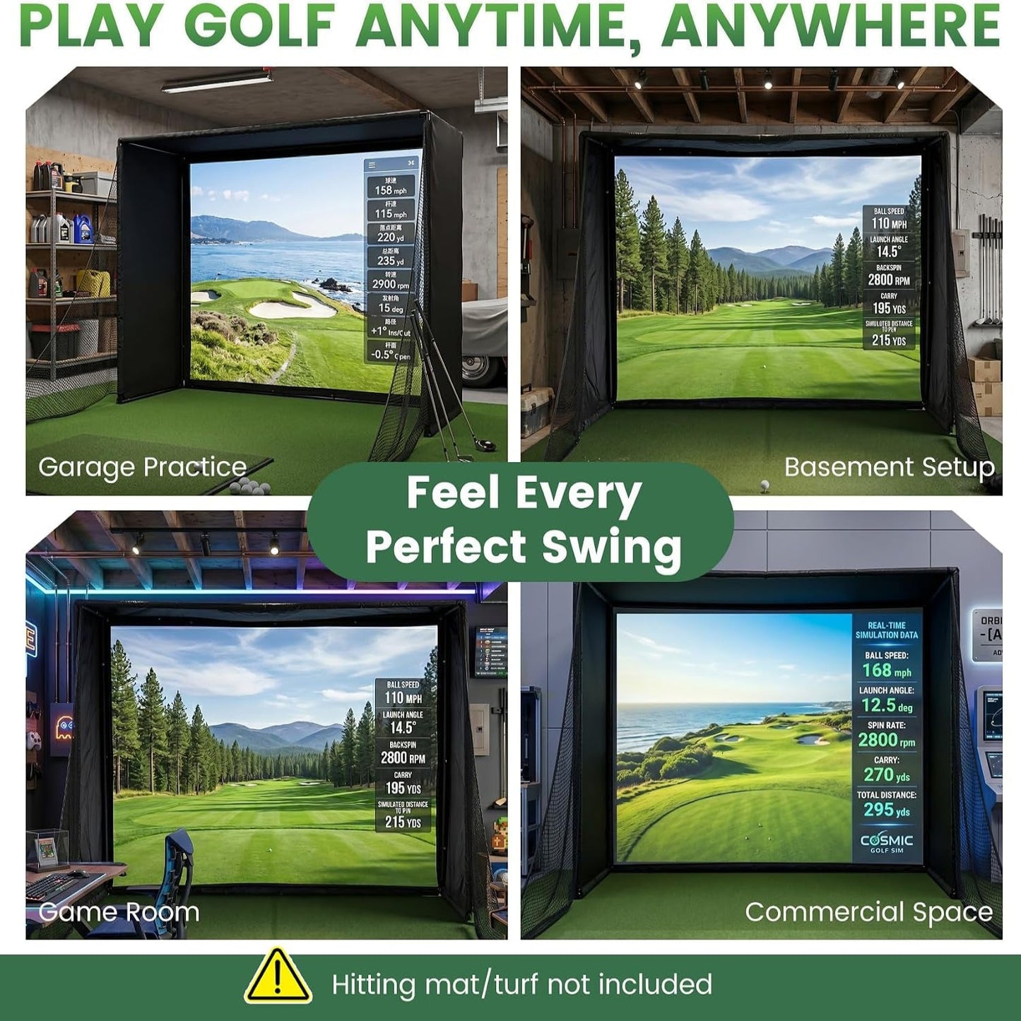 Golf Simulator Impact Screen, 4Mm Thick HD Golf Impact Screen for Indoor Outdoor Practice, Reinforced Grommets for Extended Lifespan, Quiet Impact Polyester Mesh Fabric, Storage Bag Included