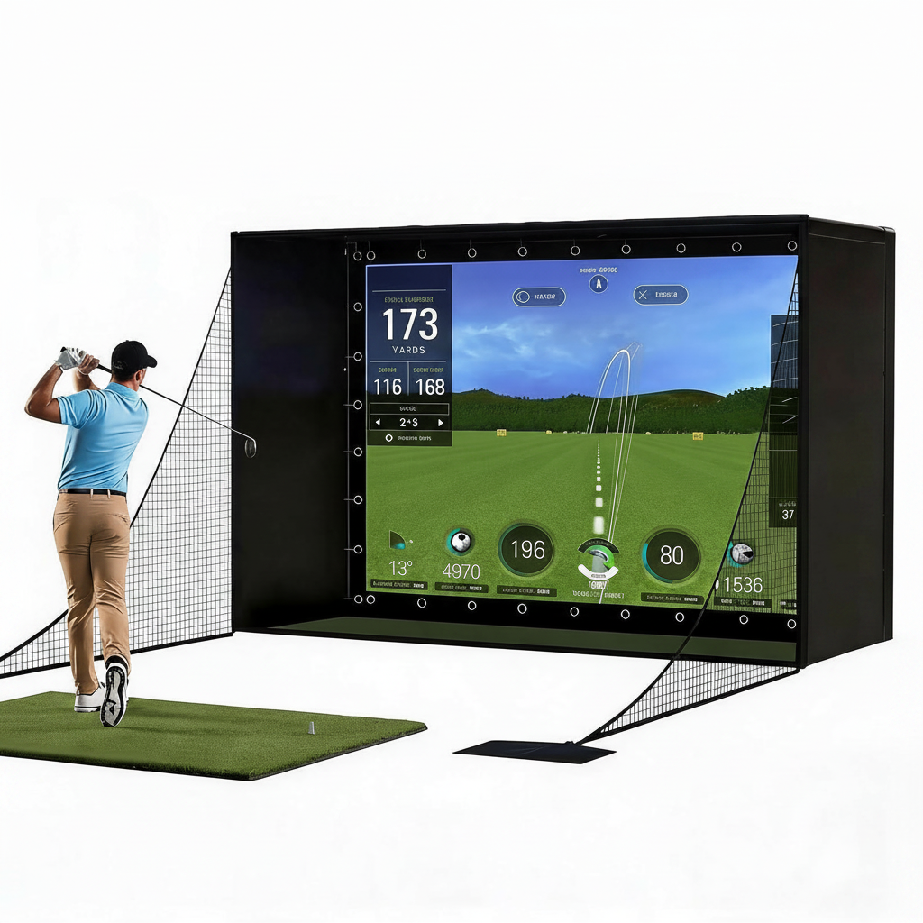 11 X 8 Ft Golf Simulator Enclosure Package, 4K-Compatible Impact Screen with Blackout Cage, Frame Poles, Side Nets, Bottom Fence Mesh and Sandbags, for Indoor or Garage Practice