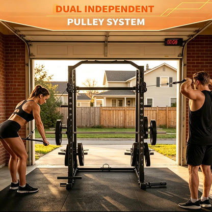 Smith Machine Home Gym, 2200LB Power Cage with Dual Pulley Cable Systems, LAT Pull-Down, Leg Hold-Down & 20+ Attachments for Full Body Workouts