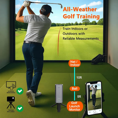 Golf Launch Monitor & Portable Swing Analyzer with 13 Metrics | Multi-Angle Practice Views, Shot Trajectory Display & Video Recording for Ios & Android