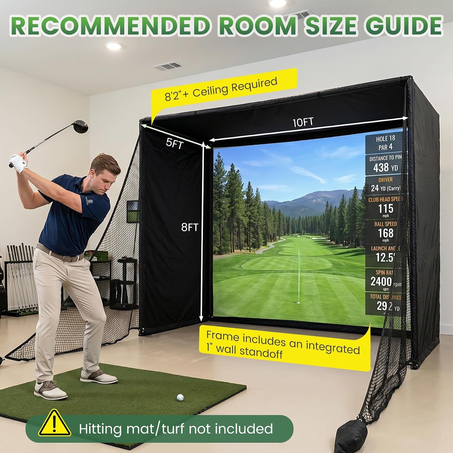 Golf Simulator Impact Screen, 4Mm Thick HD Golf Impact Screen for Indoor Outdoor Practice, Reinforced Grommets for Extended Lifespan, Quiet Impact Polyester Mesh Fabric, Storage Bag Included