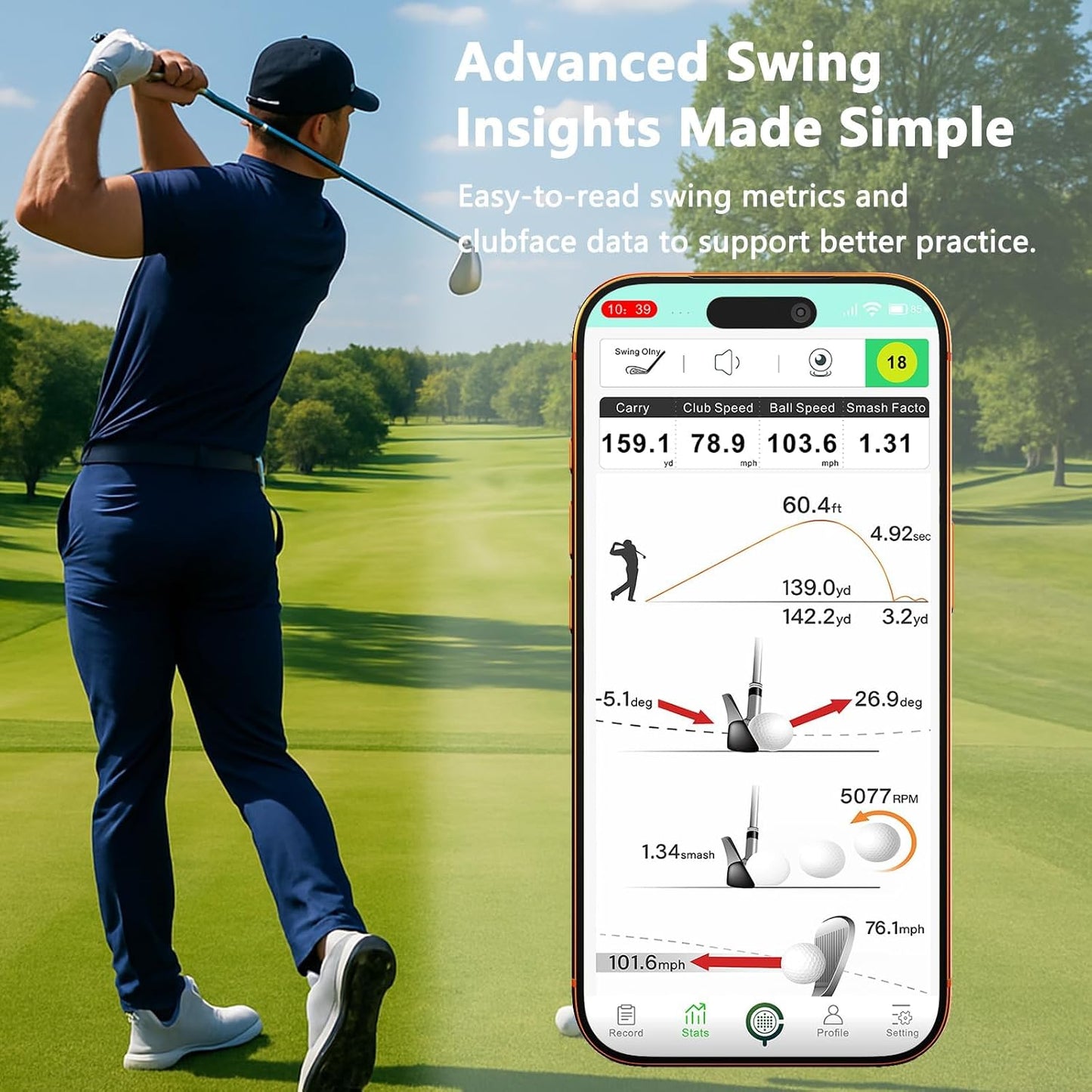 Golf Launch Monitor & Portable Swing Analyzer with 13 Metrics | Multi-Angle Practice Views, Shot Trajectory Display & Video Recording for Ios & Android