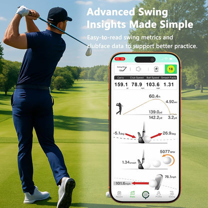 Golf Launch Monitor & Portable Swing Analyzer with 13 Metrics | Multi-Angle Practice Views, Shot Trajectory Display & Video Recording for Ios & Android