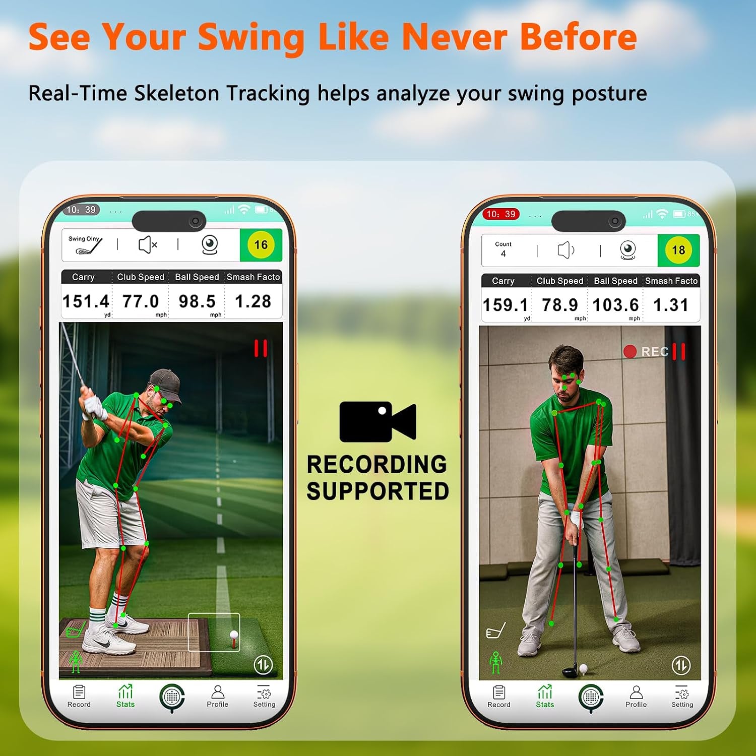 Golf Launch Monitor & Portable Swing Analyzer with 13 Metrics | Multi-Angle Practice Views, Shot Trajectory Display & Video Recording for Ios & Android