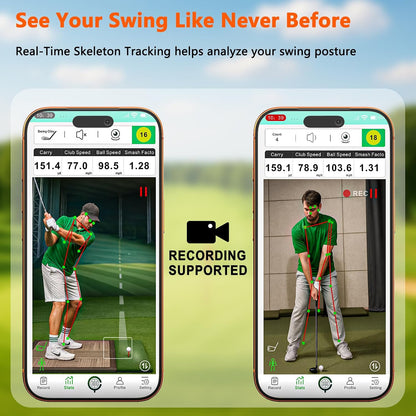 Golf Launch Monitor & Portable Swing Analyzer with 13 Metrics | Multi-Angle Practice Views, Shot Trajectory Display & Video Recording for Ios & Android
