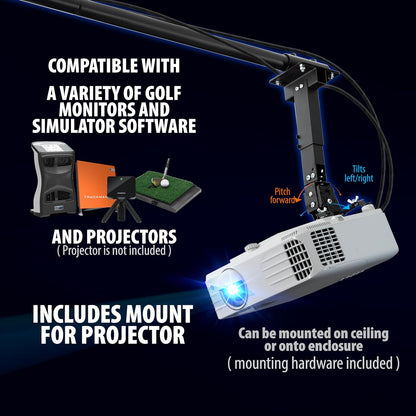 Complete Golf Simulator Enclosure Package – 4K-Ready Impact Screen with Blackout Cage, Projector Mount, Frame Poles, Side Shank Nets | Indoor & Garage Practice | Easy Setup | 12-Month Warranty