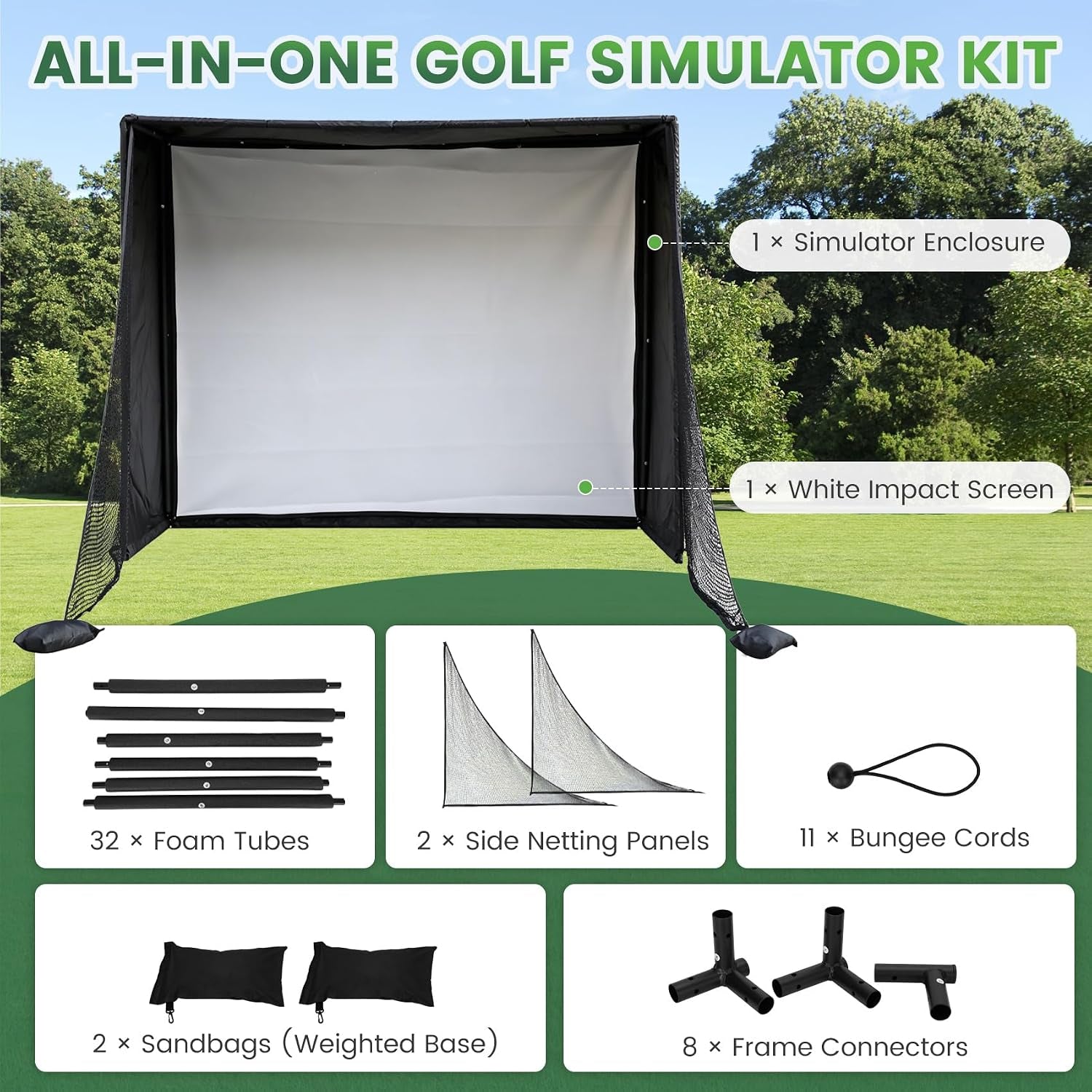 Golf Simulator Impact Screen, 4Mm Thick HD Golf Impact Screen for Indoor Outdoor Practice, Reinforced Grommets for Extended Lifespan, Quiet Impact Polyester Mesh Fabric, Storage Bag Included