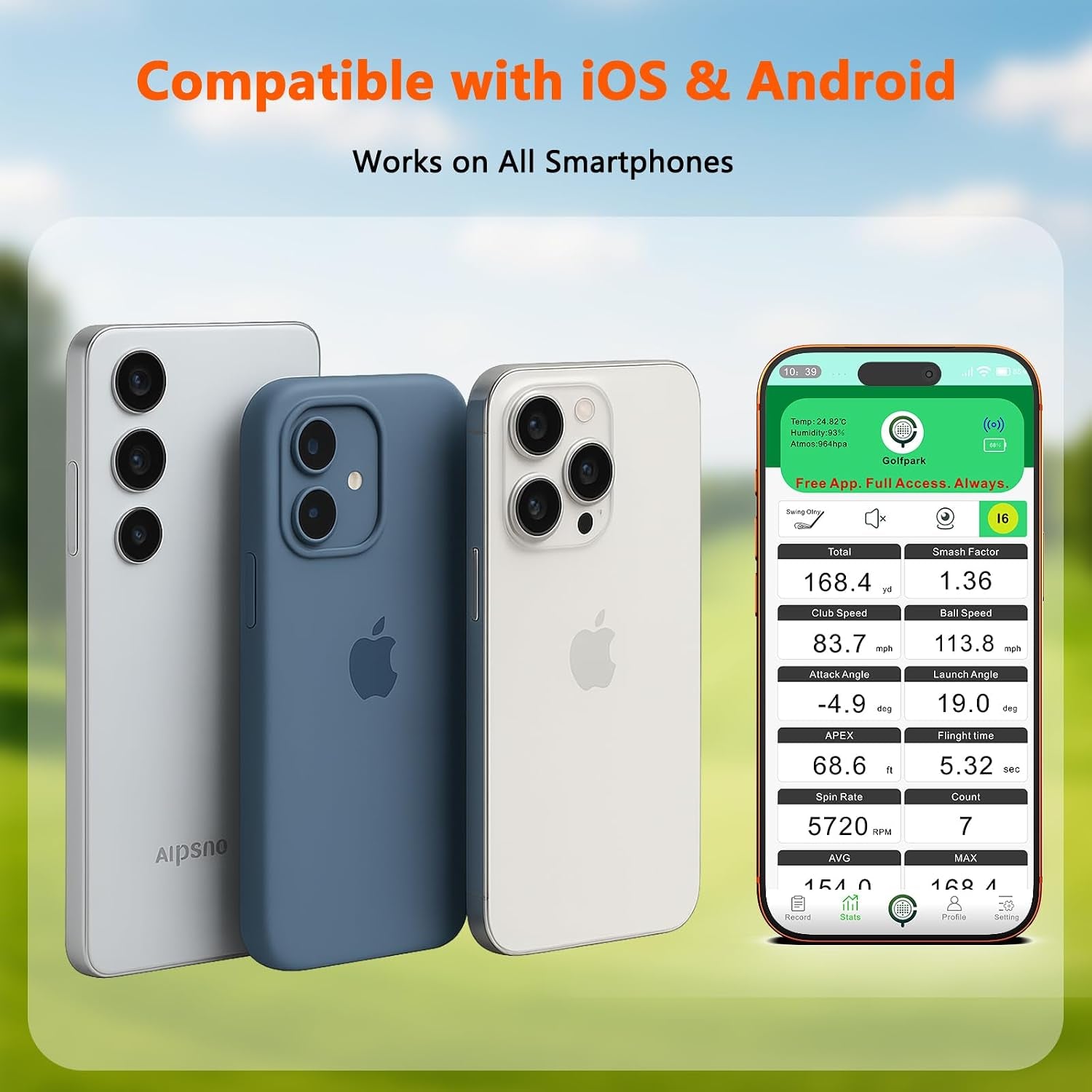 Golf Launch Monitor & Portable Swing Analyzer with 13 Metrics | Multi-Angle Practice Views, Shot Trajectory Display & Video Recording for Ios & Android